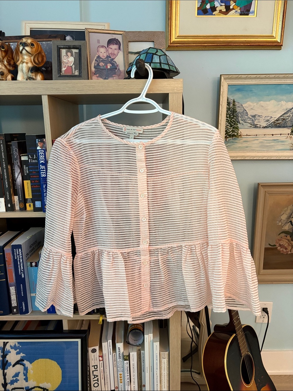 Paul & Joe Peach and White Striped Peplum Button-Front Blouse